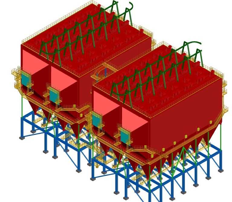 3D CAD model of the two sinter waste-gas ESPs supplied for JVML Sinter Plant 5